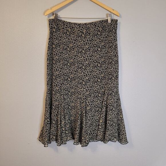 Vintage Anne Klein‎ 100% Silk Trumpet Skirt Womens 14 Printed Side Zip Ruffle - Picture 1 of 9